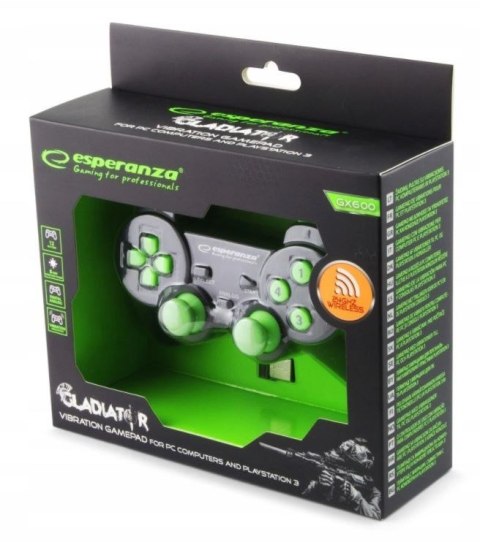 Gamepad bezprzewodowy Esperanza GLADIATOR EGG108G (PC, PS3; kolor czarny) Gamepad bezprzewodowy Esperanza GLADIATOR EGG108G (PC, PS3; kolor czarny)