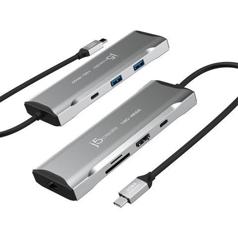 Stacja dokująca j5create 4K60 Elite USB-C 10Gbps Mini Dock 1x4K HDMI/2xUSB 3.1/2xUSB-C/Card Reader/1xRJ45 Gigabit; kolor srebrny Stacja dokująca j5create 4K60 Elite USB-C 10Gbps Mini Dock 1x4K HDMI/2xUSB 3.1/2xUSB-C/Card Reader/1xRJ45 Gigabit; kolor srebrny