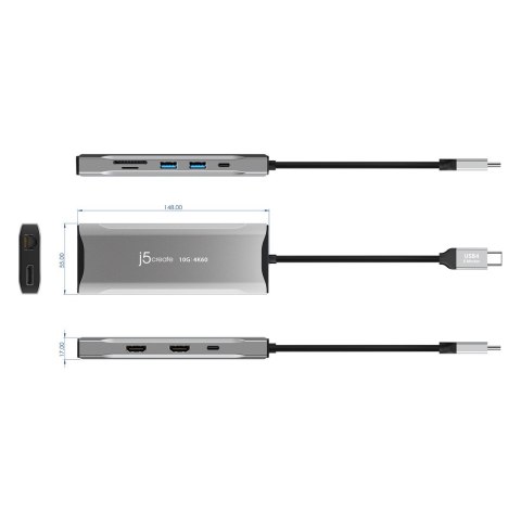 Stacja dokująca j5create 4K60 Elite USB-C Triple-Monitor 10Gbps Mini Dock 2x4K HDMI/1xDisplay Port/2xUSB 3.1/2xUSB-C/Card Reader Stacja dokująca j5create 4K60 Elite USB-C Triple-Monitor 10Gbps Mini Dock 2x4K HDMI/1xDisplay Port/2xUSB 3.1/2xUSB-C/Card Reader