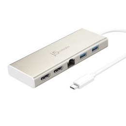 Stacja dokująca j5create USB-C Dual HDMI Multi Dock 1x4K HDMI/1xHDMI/2xUSB 3.0/1xUSB-C/1xRJ45 Gigabit; kolor srebrny JCD381-N