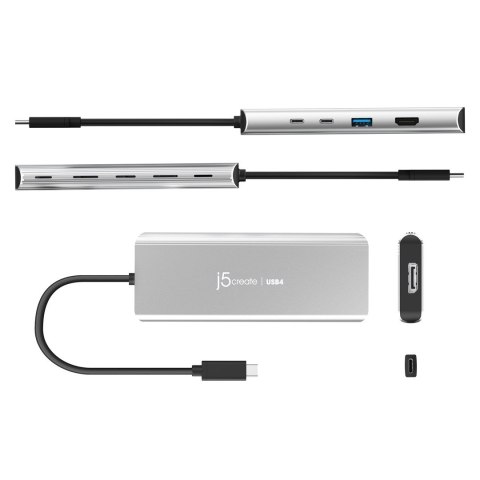 Stacja dokująca j5create USB4® Dual 4K Multi-Port Hub 1x4K HDMI/1xDisplay Port/1xUSB 3.2/2xUSB-C/; kolor srebrny JCD401-N Stacja dokująca j5create USB4® Dual 4K Multi-Port Hub 1x4K HDMI/1xDisplay Port/1xUSB 3.2/2xUSB-C/; kolor srebrny JCD401-N