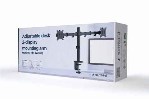 GEMBIRD BIURKOWE REGULOWANE RAMIĘ/UCHWYT NA 2 MONITORY 17-32, 100X100MM, DO 9KG GEMBIRD BIURKOWE REGULOWANE RAMIĘ/UCHWYT NA 2 MONITORY 17-32, 100X100MM, DO 9KG