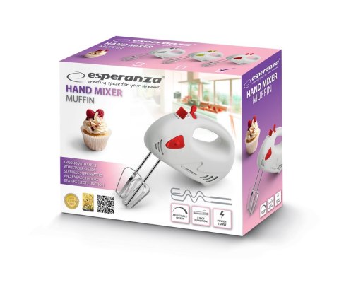 Mikser ręczny Esperanza Muffin EKM007R (150W; kolor czerwony) Mikser ręczny Esperanza Muffin EKM007R (150W; kolor czerwony)