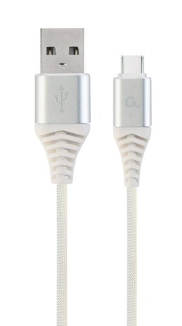 GEMBIRD PREMIUM KABEL USB-C 2.0 (AM/CM) METALOWE WTYKI, OPLOT NYLONOWY 2M, SREBRNO/BIAŁY