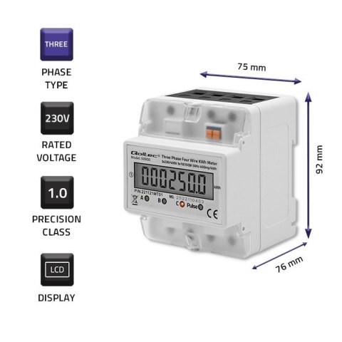 QOLTEC LICZNIK ZUŻYCIA ENERGII TRÓJFAZOWY NA SZYNĘ DIN | 230V | LCD | 4P QOLTEC LICZNIK ZUŻYCIA ENERGII TRÓJFAZOWY NA SZYNĘ DIN | 230V | LCD | 4P