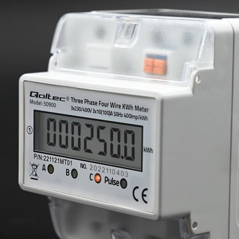 QOLTEC LICZNIK ZUŻYCIA ENERGII TRÓJFAZOWY NA SZYNĘ DIN | 230V | LCD | 4P QOLTEC LICZNIK ZUŻYCIA ENERGII TRÓJFAZOWY NA SZYNĘ DIN | 230V | LCD | 4P