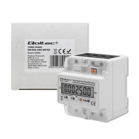 QOLTEC LICZNIK ZUŻYCIA ENERGII TRÓJFAZOWY NA SZYNĘ DIN | 230V | LCD | 4P QOLTEC LICZNIK ZUŻYCIA ENERGII TRÓJFAZOWY NA SZYNĘ DIN | 230V | LCD | 4P