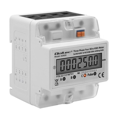 QOLTEC LICZNIK ZUŻYCIA ENERGII TRÓJFAZOWY NA SZYNĘ DIN | 230V | LCD | 4P QOLTEC LICZNIK ZUŻYCIA ENERGII TRÓJFAZOWY NA SZYNĘ DIN | 230V | LCD | 4P