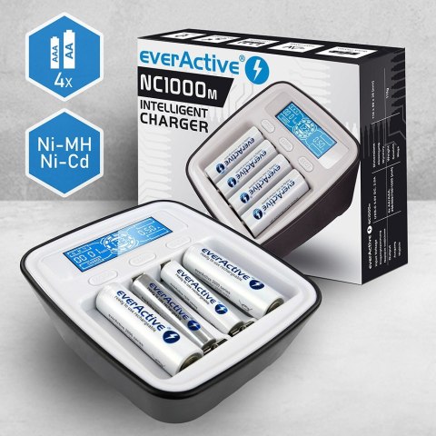 EVERACTIVE ŁADOWARKA AKUMULATORÓW NI-MH, PROFESJONALNA, 4-KANAŁOWA NC1000M EVERACTIVE ŁADOWARKA AKUMULATORÓW NI-MH, PROFESJONALNA, 4-KANAŁOWA NC1000M