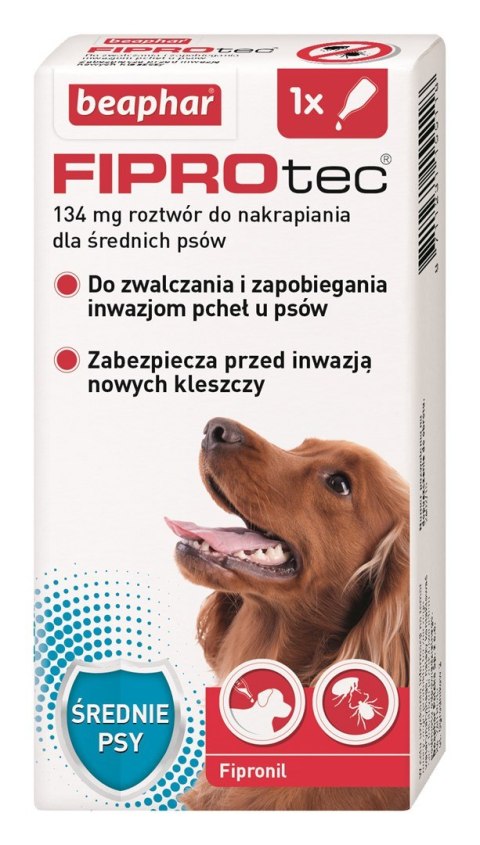 Beaphar FIPROtec Krople dla psa M 134mg x1 Beaphar FIPROtec Krople dla psa M 134mg x1