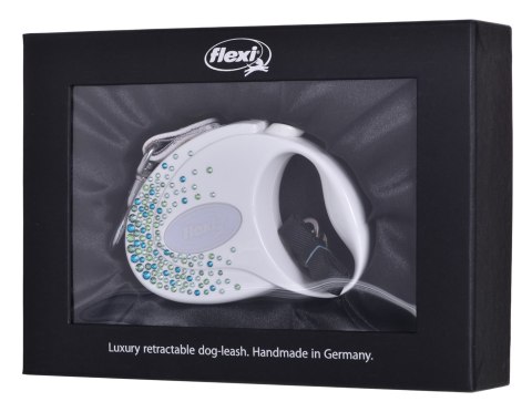 FLEXI Glam Splash Leaf z kryształkami Swarovskiego rozm. S - smycz automatyczna - 3 m - biała FLEXI Glam Splash Leaf z kryształkami Swarovskiego rozm. S - smycz automatyczna - 3 m - biała