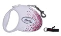 FLEXI Glam Splash Pink z kryształkami Swarovskiego rozm. M - smycz automatyczna - 5 m - biała