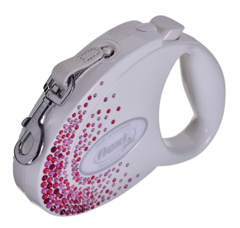 FLEXI Glam Splash Pink z kryształkami Swarovskiego rozm. M - smycz automatyczna - 5 m - biała FLEXI Glam Splash Pink z kryształkami Swarovskiego rozm. M - smycz automatyczna - 5 m - biała