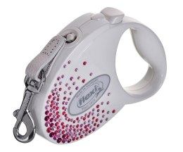 FLEXI Glam Splash Pink z kryształkami Swarovskiego rozm. S - smycz automatyczna - 3 m - biała