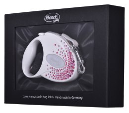 FLEXI Glam Splash Pink z kryształkami Swarovskiego rozm. S - smycz automatyczna - 3 m - biała