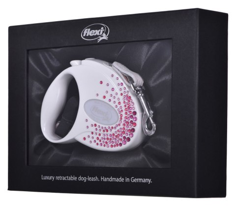FLEXI Glam Splash Pink z kryształkami Swarovskiego rozm. S - smycz automatyczna - 3 m - biała FLEXI Glam Splash Pink z kryształkami Swarovskiego rozm. S - smycz automatyczna - 3 m - biała
