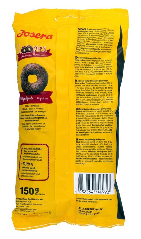JOSERA Loopies Rind - przysmak dla psa z wołowiną - 150g JOSERA Loopies Rind - przysmak dla psa z wołowiną - 150g