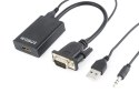 Adapter GEMBIRD A-VGA-HDMI-01 (HDMI F - D-Sub (VGA), Jack stereo 3,5 mm, USB 2.0 M; 0,15m; kolor czarny)