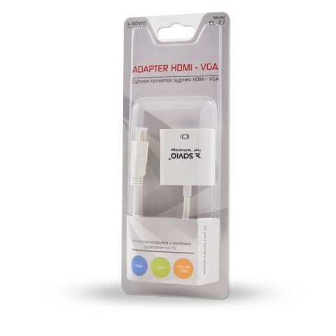 Adapter SAVIO cl-27 (HDMI M - D-Sub (VGA) F; 0,10m; kolor biały) Adapter SAVIO cl-27 (HDMI M - D-Sub (VGA) F; 0,10m; kolor biały)