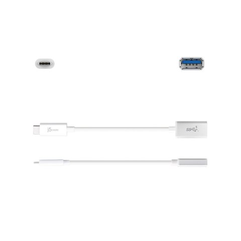 Adapter j5create USB-C 3.1 to Type-A Adapter (USB-C m - USB3.1 f 10cm; kolor biały) JUCX05-N Adapter j5create USB-C 3.1 to Type-A Adapter (USB-C m - USB3.1 f 10cm; kolor biały) JUCX05-N