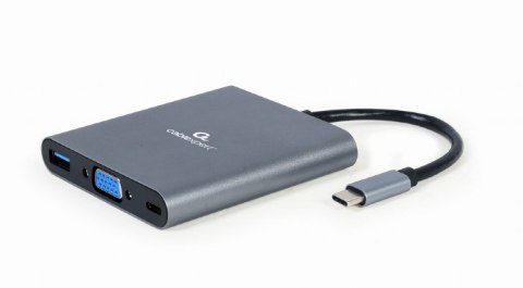 GEMBIRD MULTI ADAPTER USB TYP-C 6 W 1 (HUB3.1 + HDMI + VGA + PD + CZYTNIK KART + DŹWIĘK STEREO), SZARY