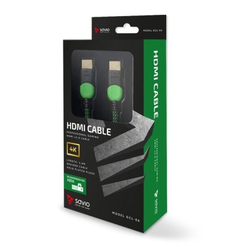 Kabel SAVIO GCL-06 (HDMI M - HDMI M; 3m; kolor czarno-zielony) Kabel SAVIO GCL-06 (HDMI M - HDMI M; 3m; kolor czarno-zielony)