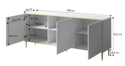 Komoda GLAMOUR 180x40x75,5 biały mat + złoty Komoda GLAMOUR 180x40x75,5 biały mat + złoty