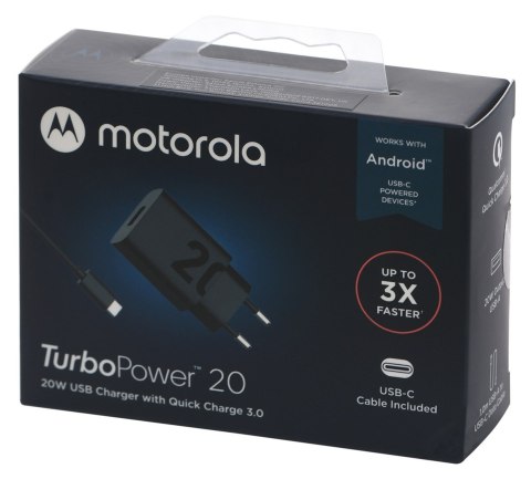 Motorola Charger TurboPower 20W USB-A w/ 1m USB-C cable, Black Motorola Charger TurboPower 20W USB-A w/ 1m USB-C cable, Black