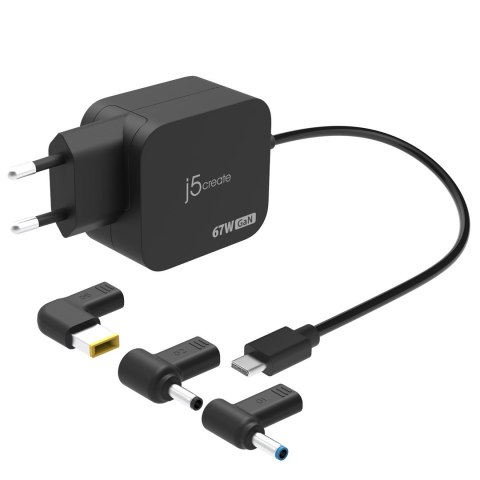 Ładowarka sieciowa j5create 67W GaN PD USB-C® Mini Charger with 3 Types of DC Connector - EU (1xUSB-C - HP/ Dell/ Lenovo; kolor Ładowarka sieciowa j5create 67W GaN PD USB-C® Mini Charger with 3 Types of DC Connector - EU (1xUSB-C - HP/ Dell/ Lenovo; kolor