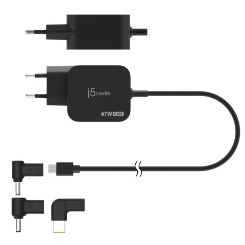 Ładowarka sieciowa j5create 67W GaN PD USB-C® Mini Charger with 3 Types of DC Connector - EU (1xUSB-C - HP/ Dell/ Lenovo; kolor Ładowarka sieciowa j5create 67W GaN PD USB-C® Mini Charger with 3 Types of DC Connector - EU (1xUSB-C - HP/ Dell/ Lenovo; kolor