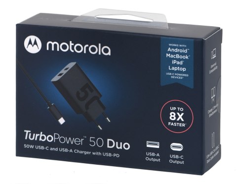 Motorola Charger TurboPower 50W Duo USB-C + USB-A w/ USB-C cable, Black Motorola Charger TurboPower 50W Duo USB-C + USB-A w/ USB-C cable, Black