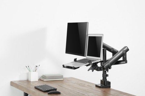 GEMBIRD BIURKOWE REGULOWANE RAMIĘ/UCHWYT NA 2 MONITORY + PÓŁKA NA NOTEBOOKA 17-32, VESA 100X100MM, DO 8 KG GEMBIRD BIURKOWE REGULOWANE RAMIĘ/UCHWYT NA 2 MONITORY + PÓŁKA NA NOTEBOOKA 17-32, VESA 100X100MM, DO 8 KG