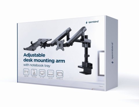 GEMBIRD BIURKOWE REGULOWANE RAMIĘ/UCHWYT NA 2 MONITORY + PÓŁKA NA NOTEBOOKA 17-32, VESA 100X100MM, DO 8 KG GEMBIRD BIURKOWE REGULOWANE RAMIĘ/UCHWYT NA 2 MONITORY + PÓŁKA NA NOTEBOOKA 17-32, VESA 100X100MM, DO 8 KG