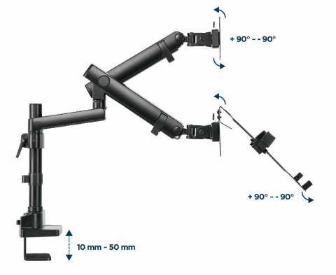 GEMBIRD BIURKOWE REGULOWANE RAMIĘ/UCHWYT NA 2 MONITORY + PÓŁKA NA NOTEBOOKA 17-32, VESA 100X100MM, DO 8 KG GEMBIRD BIURKOWE REGULOWANE RAMIĘ/UCHWYT NA 2 MONITORY + PÓŁKA NA NOTEBOOKA 17-32, VESA 100X100MM, DO 8 KG
