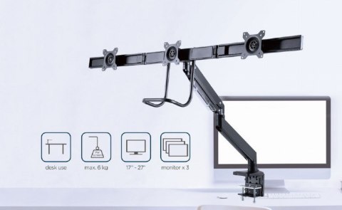GEMBIRD BIURKOWE REGULOWANE RAMIĘ/UCHWYT NA 3 MONITORY 17-27, VESA 100X100MM, DO 6 KG GEMBIRD BIURKOWE REGULOWANE RAMIĘ/UCHWYT NA 3 MONITORY 17-27, VESA 100X100MM, DO 6 KG