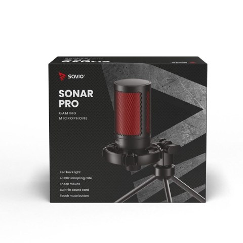SAVIO MIKROFON GAMINGOWY NA TRÓJNOGU Z PODŚWIETLENIEM SONAR PRO 01, USB, KOSZYK ANTYWSTRZĄSOWY SAVIO MIKROFON GAMINGOWY NA TRÓJNOGU Z PODŚWIETLENIEM SONAR PRO 01, USB, KOSZYK ANTYWSTRZĄSOWY