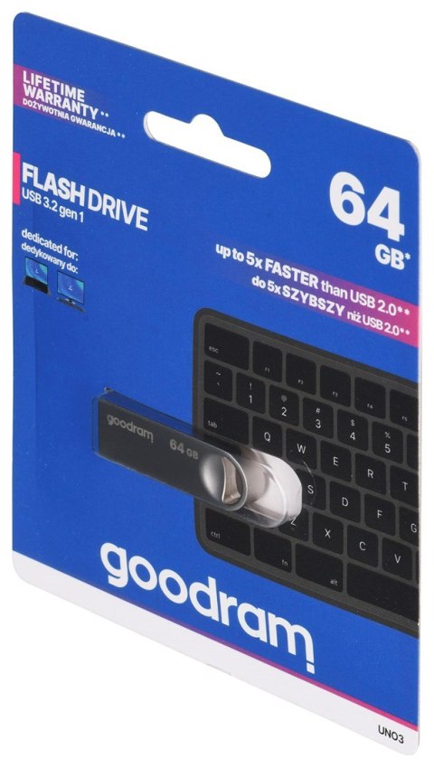GOODRAM FLASHDRIVE 64GB UNO3 SILVER USB 3.2 Gen 1 GOODRAM FLASHDRIVE 64GB UNO3 SILVER USB 3.2 Gen 1