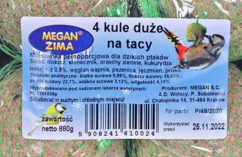 MEGAN ZIMA 4 kule duże na tacy - mieszanka pełnoporcjowa dla dzikich ptaków - 880 g MEGAN ZIMA 4 kule duże na tacy - mieszanka pełnoporcjowa dla dzikich ptaków - 880 g