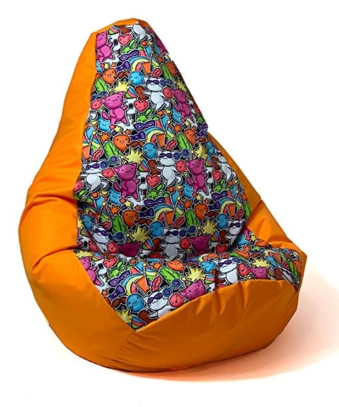 Pufa worek sako GRUSZA DRUK pomarańcz-bajkowy2 L 105x80 Pufa worek sako GRUSZA DRUK pomarańcz-bajkowy2 L 105x80