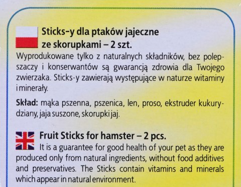 Sticks d/ptaków jajeczne ze skorupkami 2 Sticks d/ptaków jajeczne ze skorupkami 2
