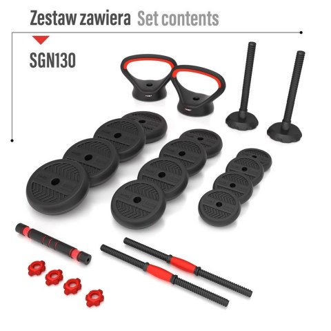 Zestaw ciężarów 6w1 HMS SGN130 (sztanga, sztangielki i kettlebell) 30kg Zestaw ciężarów 6w1 HMS SGN130 (sztanga, sztangielki i kettlebell) 30kg