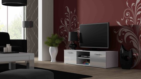 Szafka RTV SOHO 140 biały/ biały połysk Szafka RTV SOHO 140 biały/ biały połysk