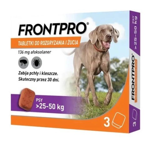FRONTPRO Tabletki na pchły i kleszcze dla psa (>25-50 kg) - 3x 136mg FRONTPRO Tabletki na pchły i kleszcze dla psa (>25-50 kg) - 3x 136mg