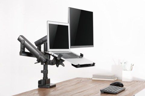 GEMBIRD BIURKOWE REGULOWANE RAMIĘ/UCHWYT NA 2 MONITORY + PÓŁKA NA NOTEBOOKA 17-32, VESA 100X100MM, DO 8 KG GEMBIRD BIURKOWE REGULOWANE RAMIĘ/UCHWYT NA 2 MONITORY + PÓŁKA NA NOTEBOOKA 17-32, VESA 100X100MM, DO 8 KG