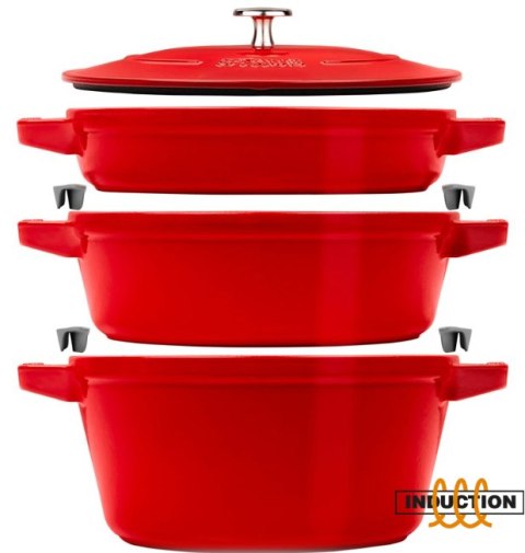 Zestaw 3 naczyń żeliwnych z pokrywką STAUB 40508-387-0 - czerwony 24 cm Zestaw 3 naczyń żeliwnych z pokrywką STAUB 40508-387-0 - czerwony 24 cm