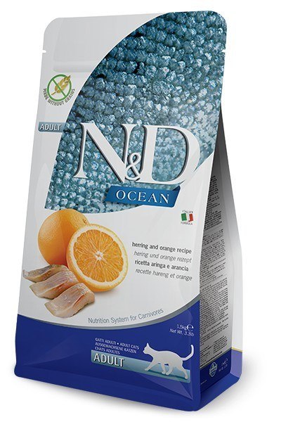 FARMINA N&D Ocean Herring & Orange Adult - sucha karma dla kota - 1,5 kg