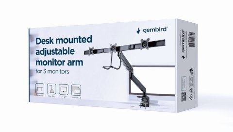 GEMBIRD BIURKOWE REGULOWANE RAMIĘ/UCHWYT NA 3 MONITORY 17-27, VESA 100X100MM, DO 6 KG GEMBIRD BIURKOWE REGULOWANE RAMIĘ/UCHWYT NA 3 MONITORY 17-27, VESA 100X100MM, DO 6 KG