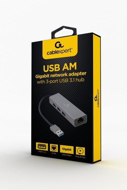 GEMBIRD ADAPTER USB-AM DO LAN GIGABIT HUB USB 3.0 X3 CZARNY GEMBIRD ADAPTER USB-AM DO LAN GIGABIT HUB USB 3.0 X3 CZARNY