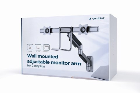 GEMBIRD ŚCIENNE REGULOWANE RAMIĘ/UCHWYT NA 2 MONITORY 17-32, VESA 100X100MM, DO 8 KG GEMBIRD ŚCIENNE REGULOWANE RAMIĘ/UCHWYT NA 2 MONITORY 17-32, VESA 100X100MM, DO 8 KG