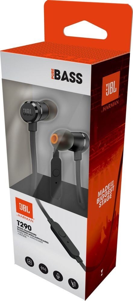 Słuchawki JBL T290 (czarne, z mikrofonem) Słuchawki JBL T290 (czarne, z mikrofonem)